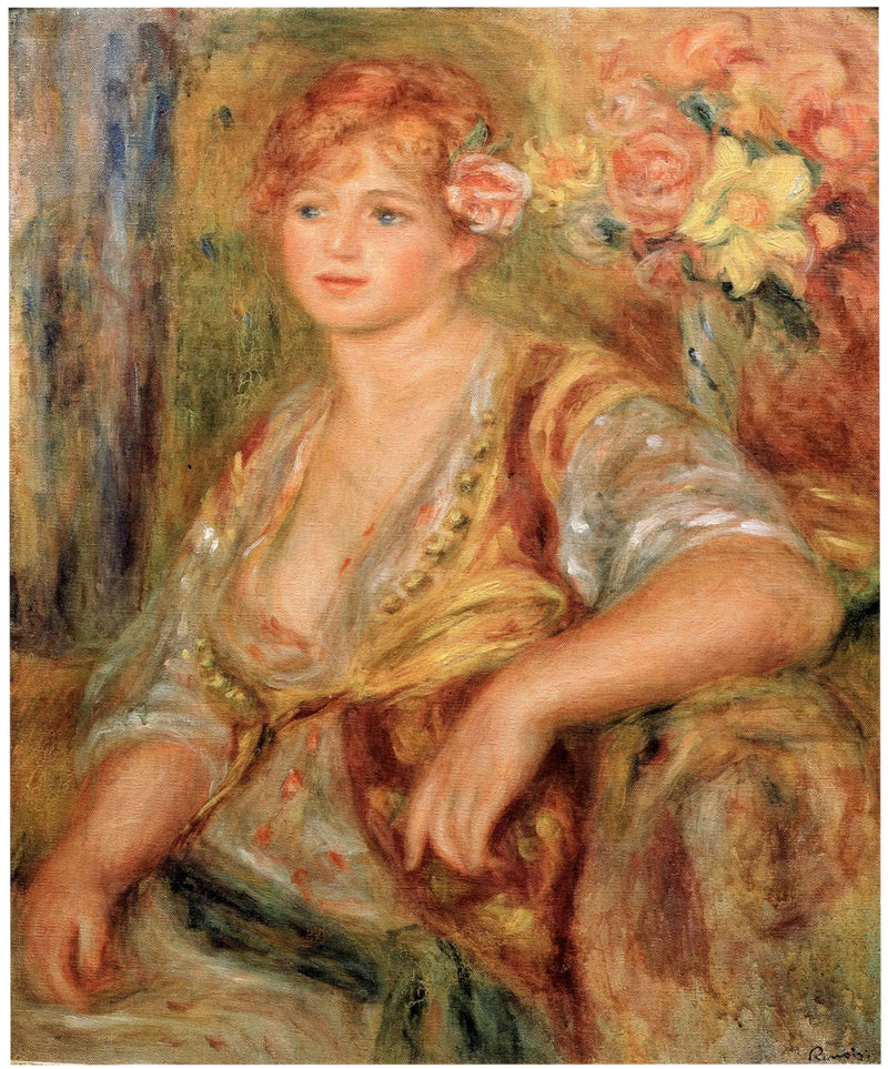Vaaleahiuksinen ruusun kanssa - Pierre-Auguste Renoir