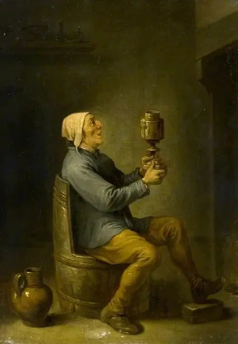 Boer istuu tuolilla tynnyrissä - David Teniers nuorempi