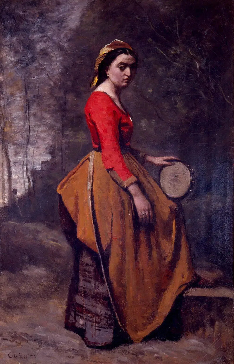 Boheemi naista tamburiinin kanssa - Jean-Baptiste Camille Corot