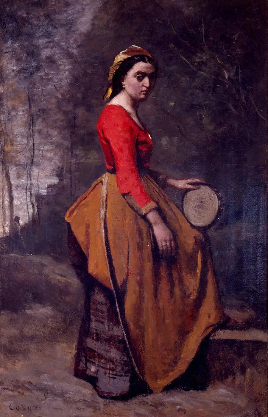 Boheemi naista tamburiinin kanssa - Jean-Baptiste Camille Corot