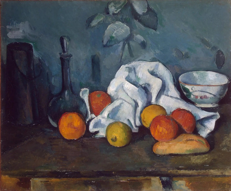 Maitolaatikko, karahvi ja kulho - Paul Cézanne