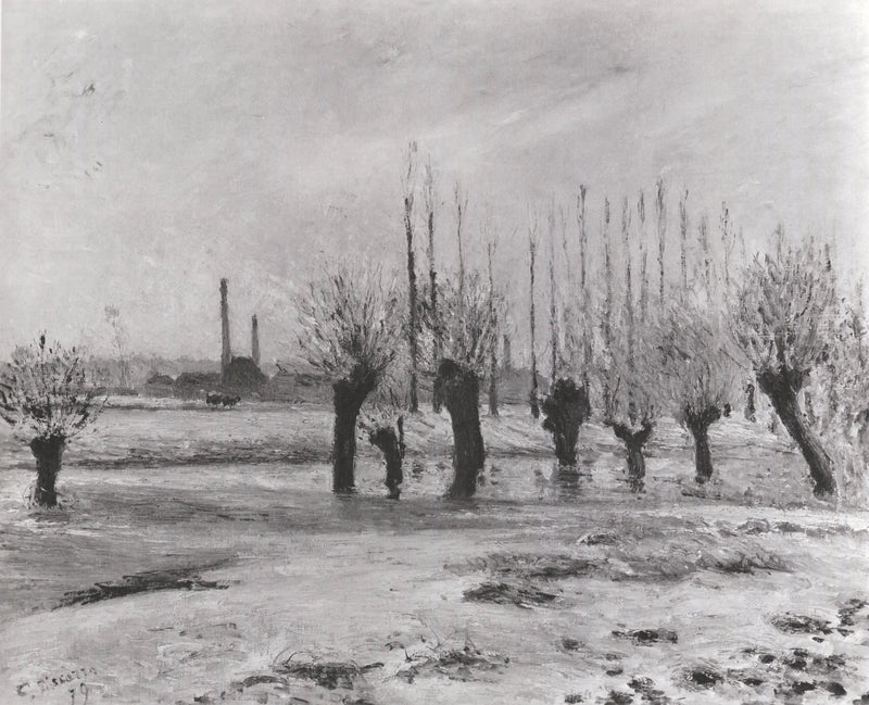 Oise-joen rannat Pontoisessa, lumiefekti - Camille Pissarro