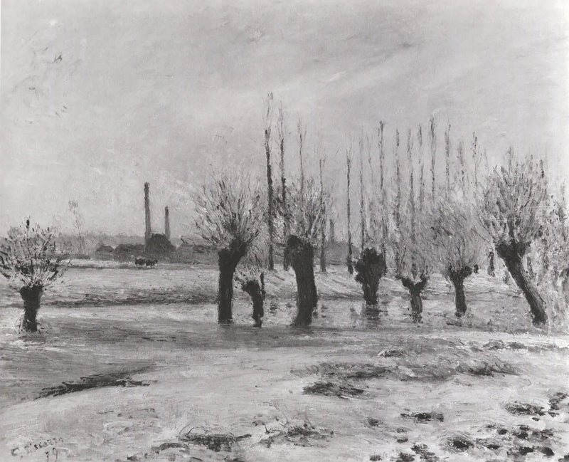 Oise-joen rannat Pontoisessa, lumiefekti - Camille Pissarro