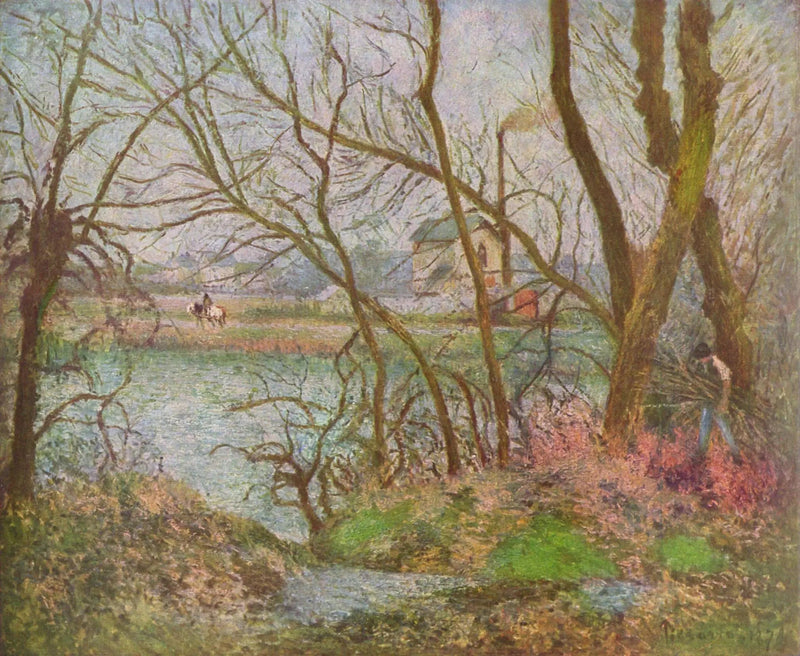 Oise-joen rannat, lähellä Pontoisea, harmaa sää - Camille Pissarro