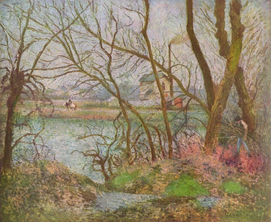Oise-joen rannat, lähellä Pontoisea, harmaa sää - Camille Pissarro