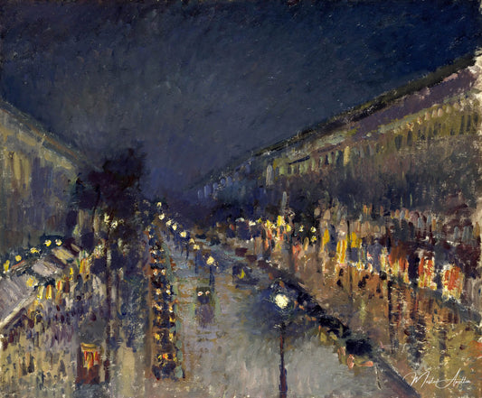 Boulevard Montmartre, la nuit - Camille Pissarro - Reproductions de tableaux et peintures haut de gamme