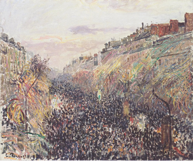 Boulevard Montmartre, Mardi Gras, auringonlaskun aikaan - Camille Pissarro