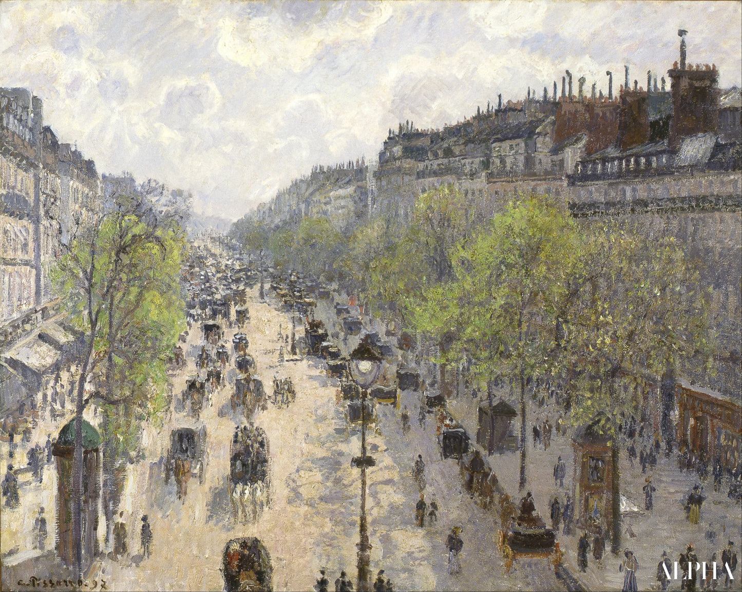 Boulevard Montmartre, kevätaamu - Camille Pissarro - Taulujen ja korkealaatuisten maalauksien reproduktiot