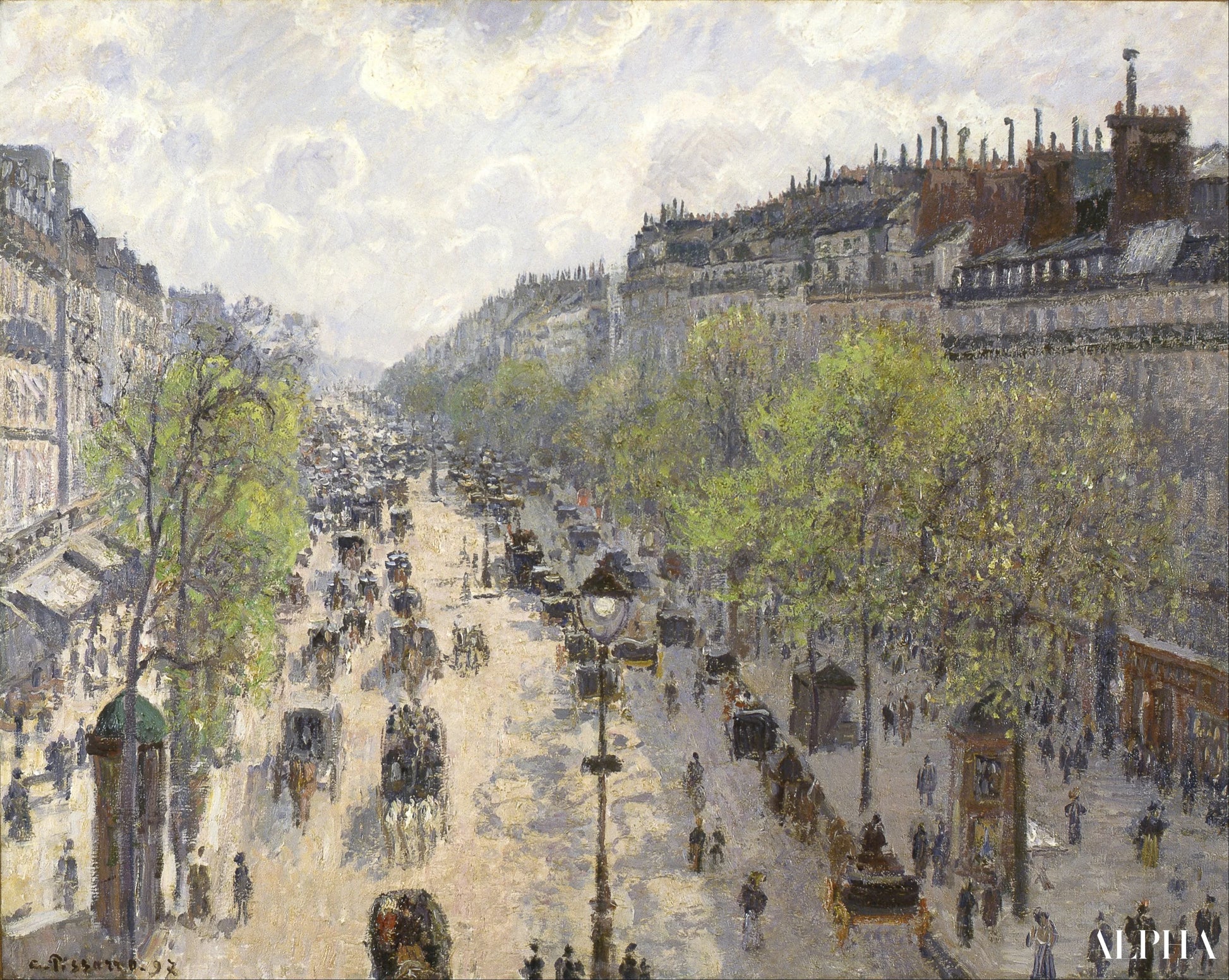 Boulevard Montmartre, kevätaamu - Camille Pissarro - Taulujen ja korkealaatuisten maalauksien reproduktiot