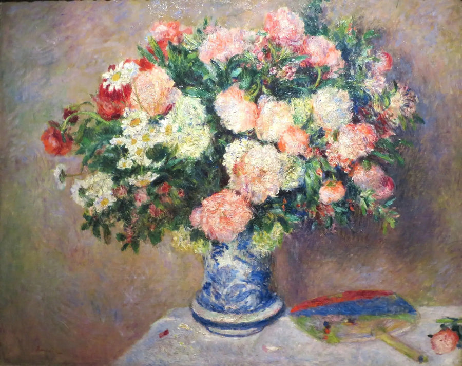 Krysanteemikimppu ja japanilainen tuuletin - Pierre-Auguste Renoir