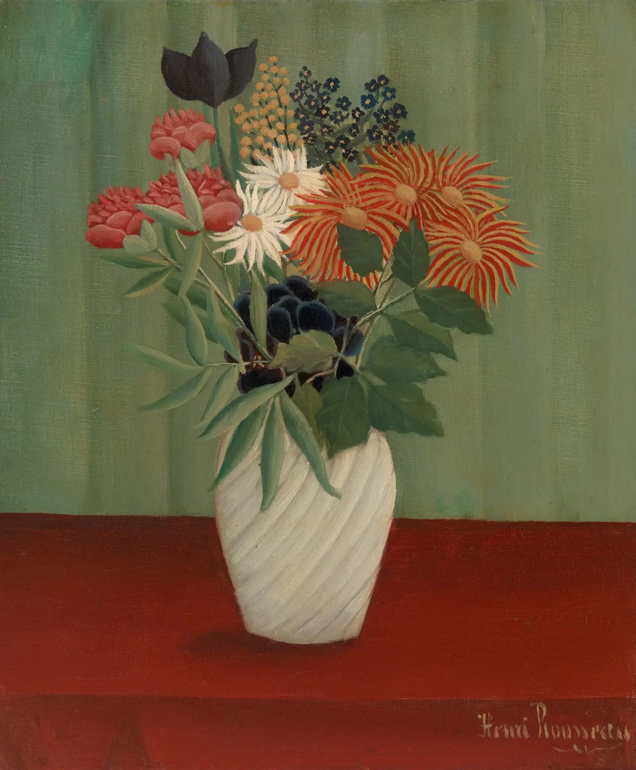 Kukkakimppu kuningatar-kukkapenkkejä ja tokyoja - Henri Rousseau