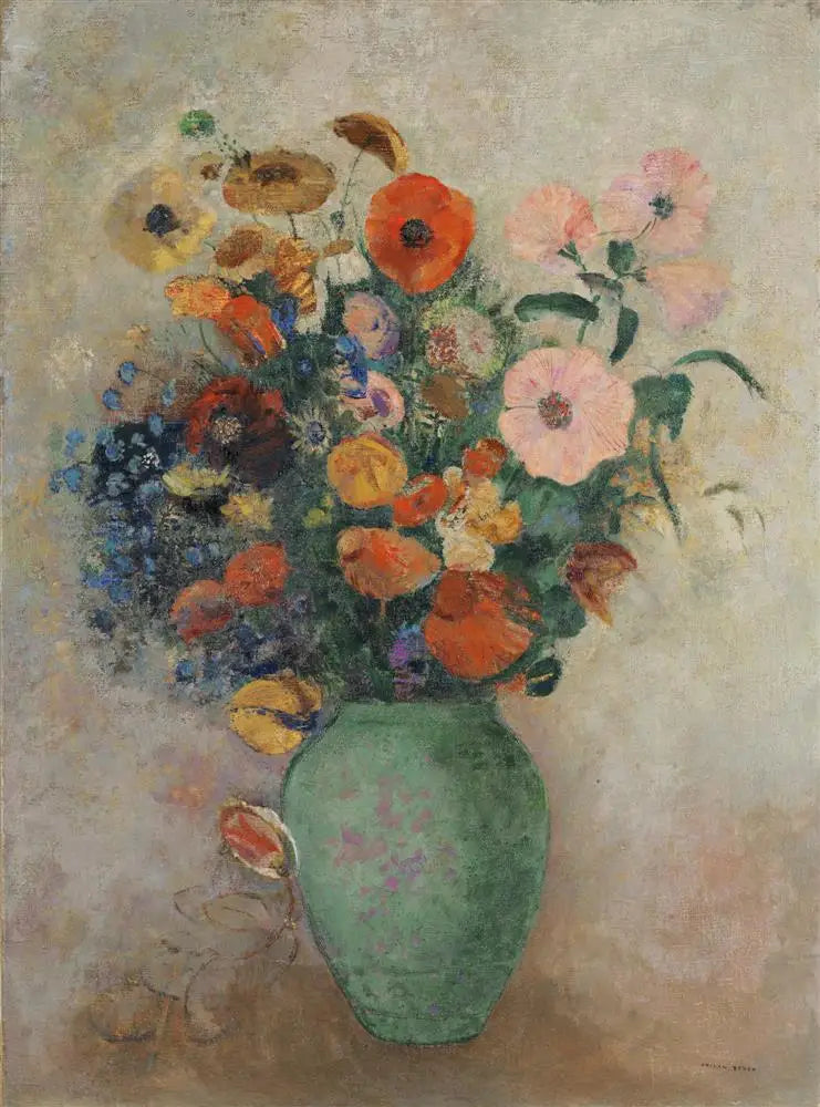 Kukkakimppu vihreässä maljassa - Odilon Redon
