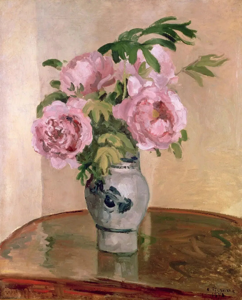 Vaaleanpunaisia pionikimppuja - Camille Pissarro