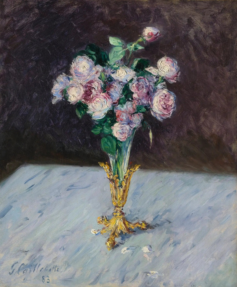 Ruusukimppu kristallimaljassa - Gustave Caillebotte