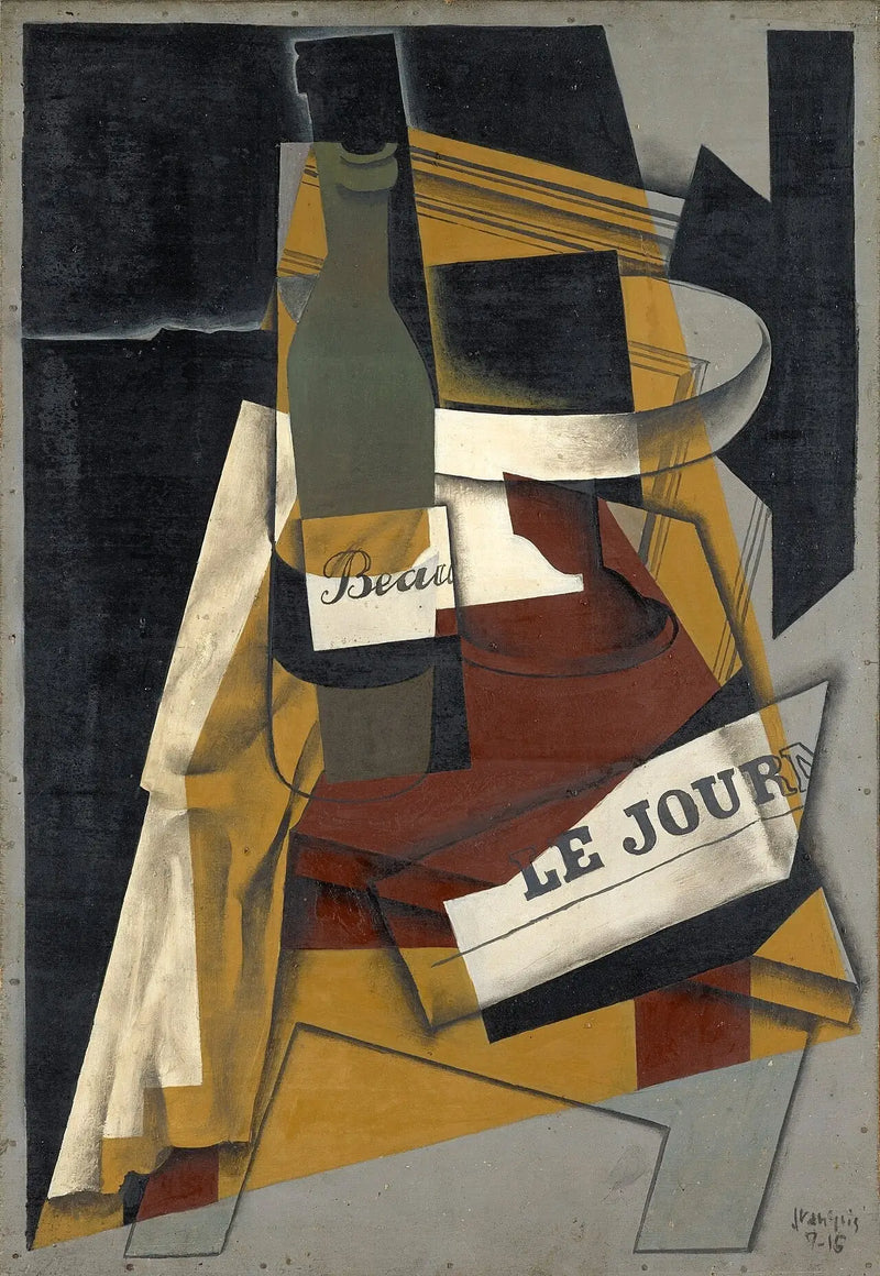 Pullo ja tarjoilukulho (Pullo, lehti ja tarjoilukulho) - Juan Gris