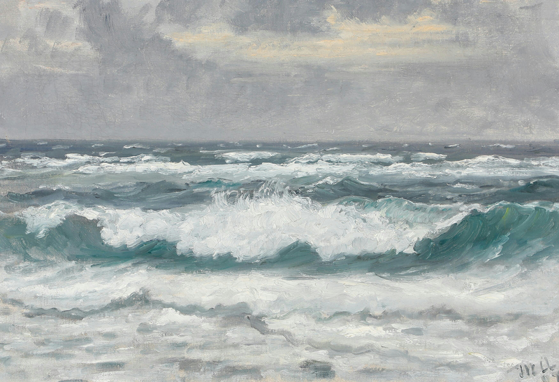 Skagen Senderstrandin aaltojen rikkominen. -Michael Peter Ancher