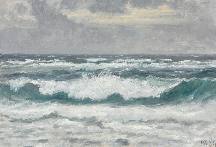 Skagen Senderstrandin aaltojen rikkominen. -Michael Peter Ancher