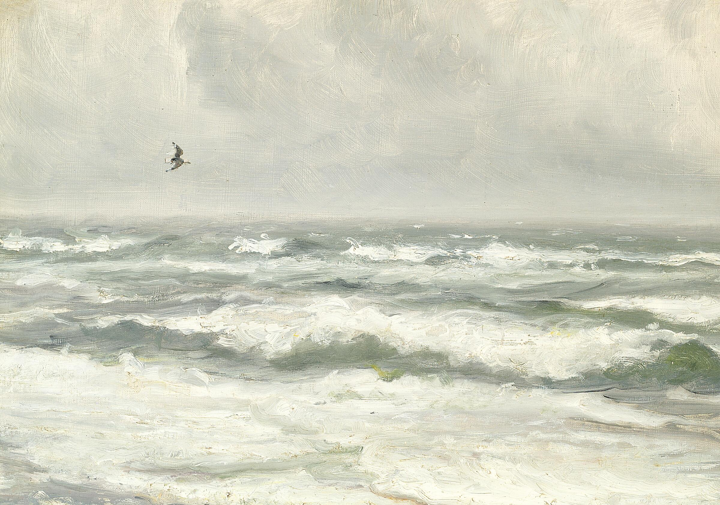Briser les vagues par une journée grise. - Michael Peter Ancher image 1 reproduction réalisée par Alpha Reproduction