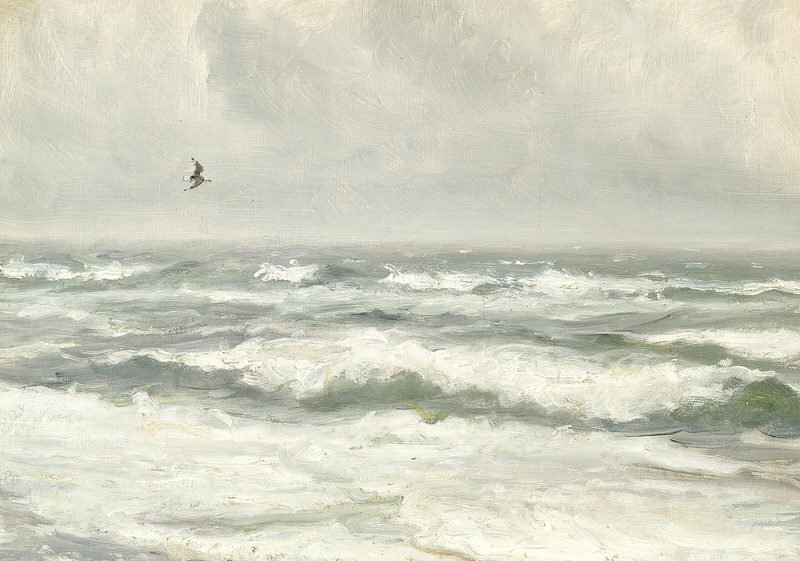 Aaltojen murtaminen harmaana päivänä. - Michael Peter Ancher