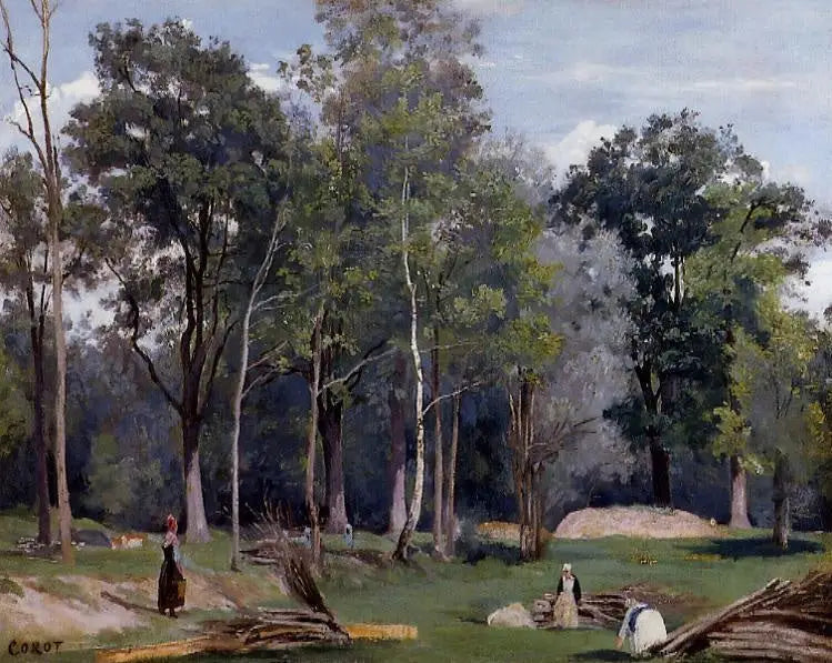 Bûcheronnes niityllä metsän reunassa. Ville d'Avray - Jean-Baptiste Camille Corot