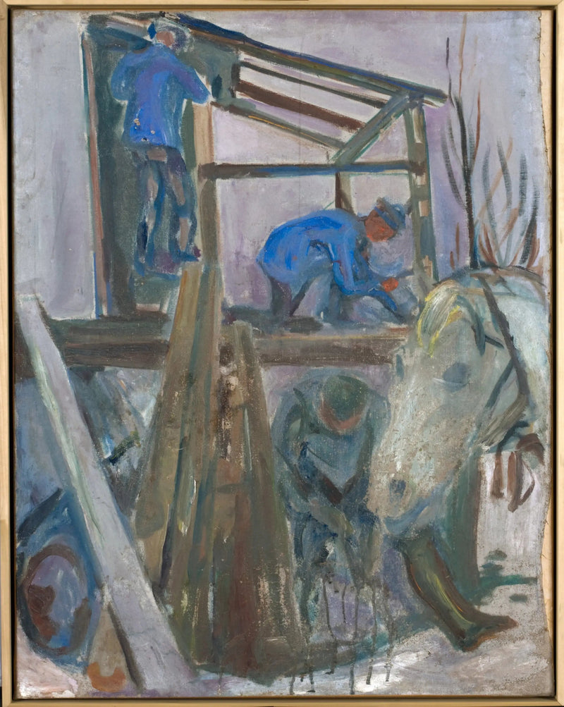 Puusepät työskentelevät studion rakennuksessa - Edvard Munch