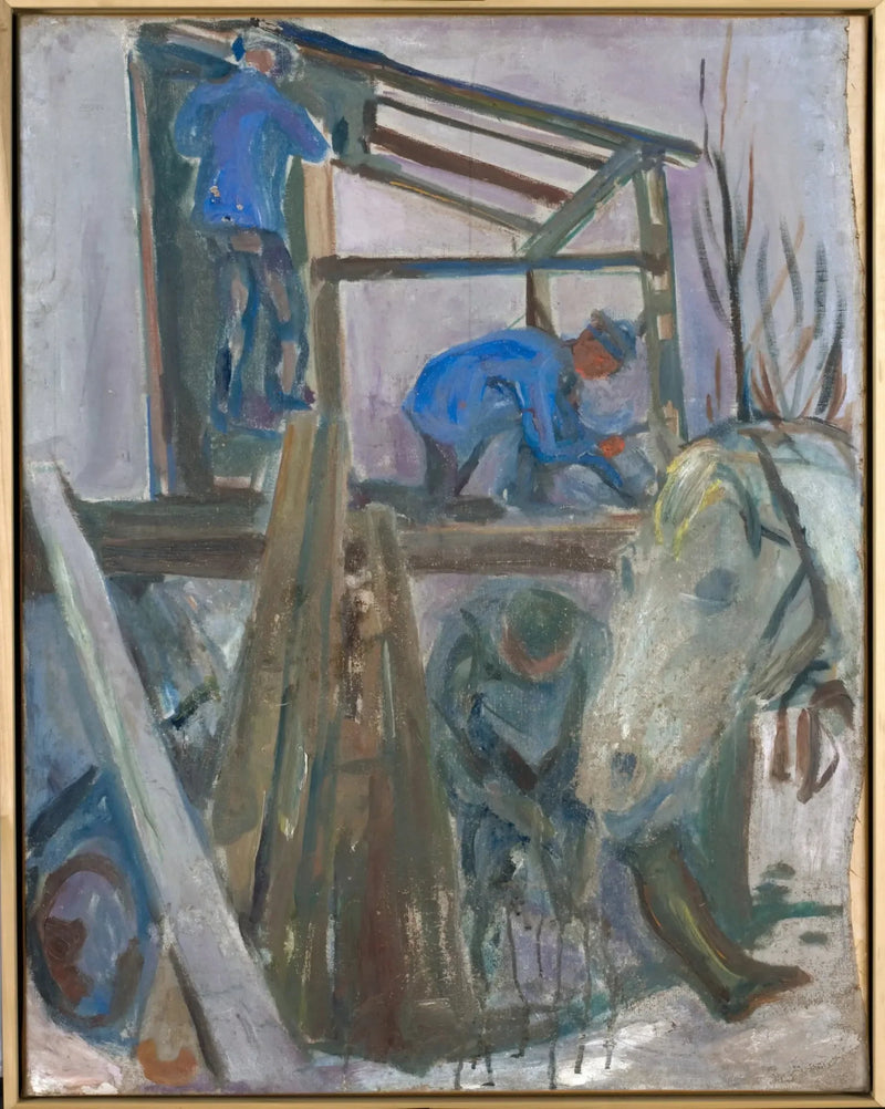 Puusepät työskentelevät studion rakennuksessa - Edvard Munch