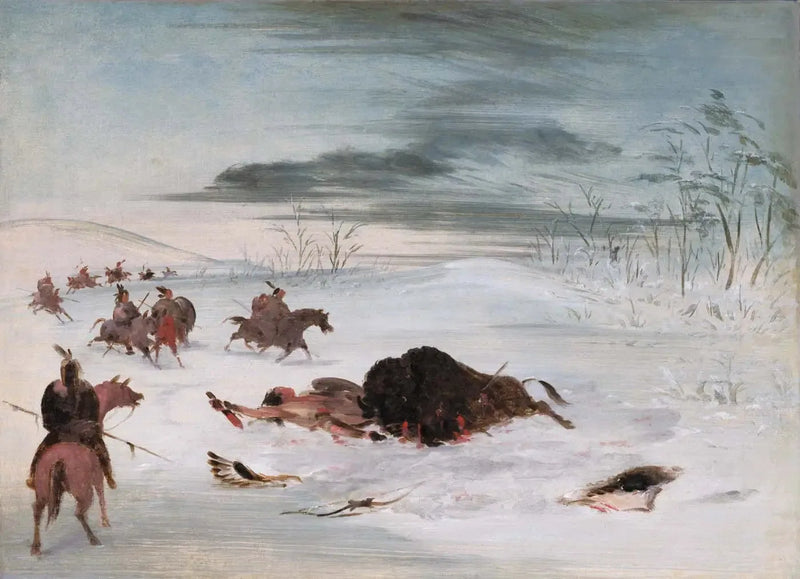 Kuoleva urosbuffalo lumihangessa - George Catlin