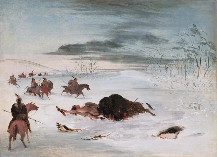Kuoleva urosbuffalo lumihangessa - George Catlin