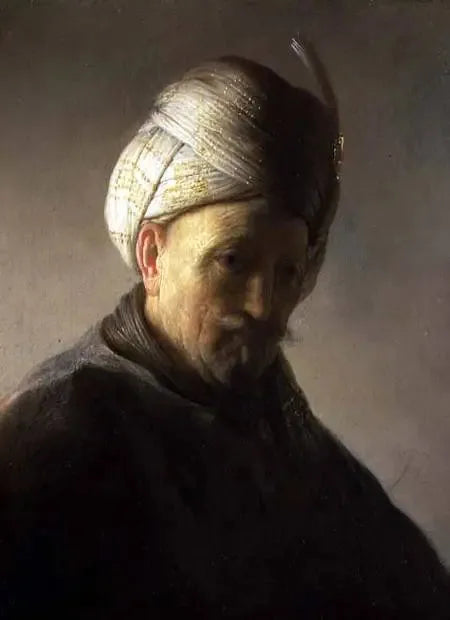 Miehen rintakuva turbania kantamassa - Rembrandt