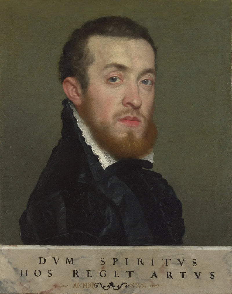 Nuoren miehen rintakuva ja kirjoitus - Giovanni Battista Moroni