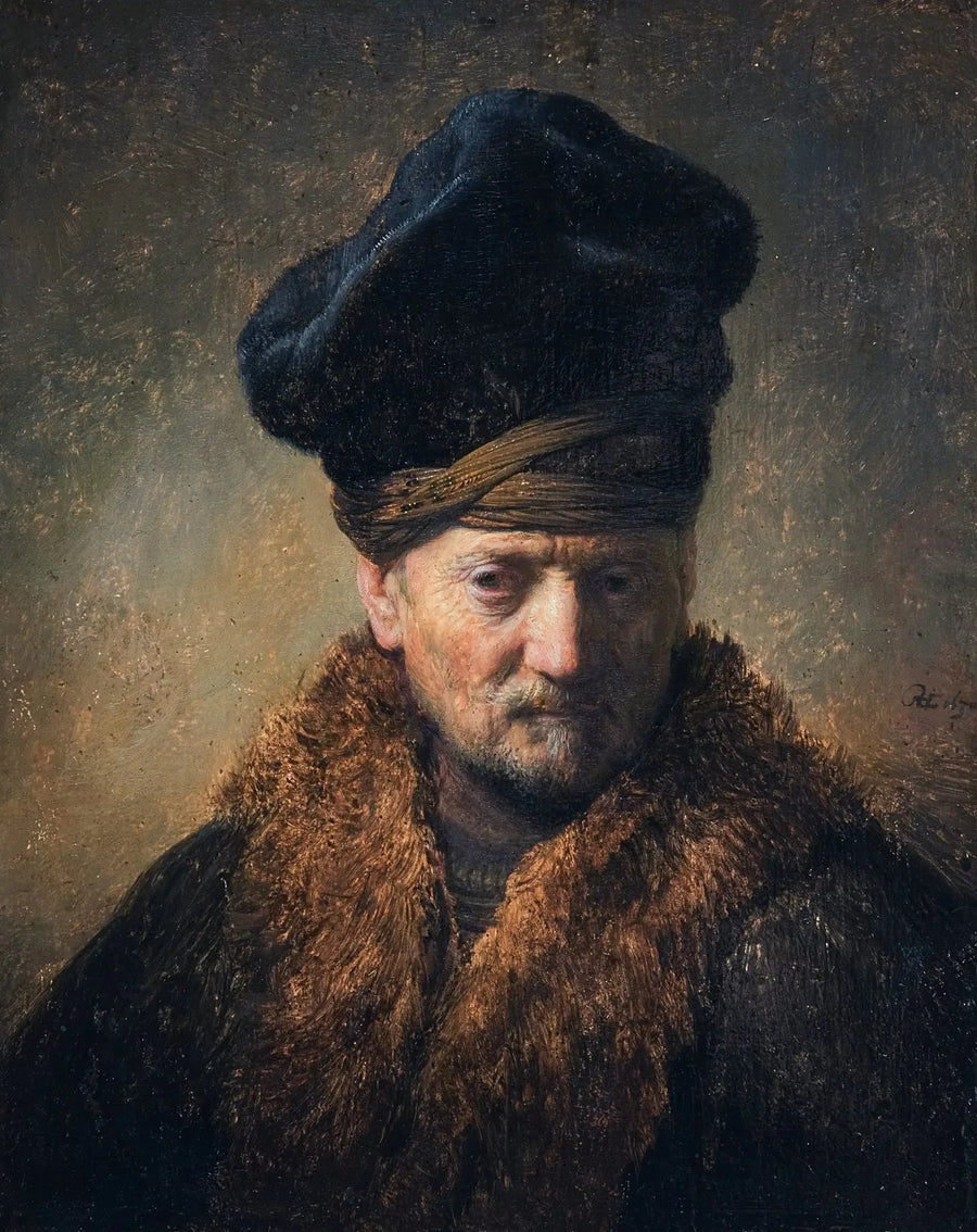 Vanhan miehen rintakuva turkislakki päässä - Rembrandt