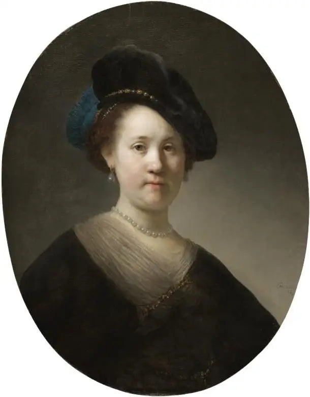 Nuoren naisen rintakuva höyhenhatussa - Rembrandt