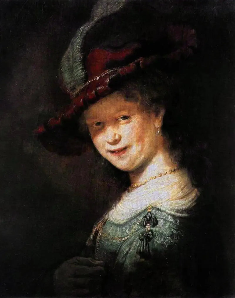 Nuoren hymyilevän naisen rintakuva, ehkä Saskia van Uylenburgh - Rembrandt