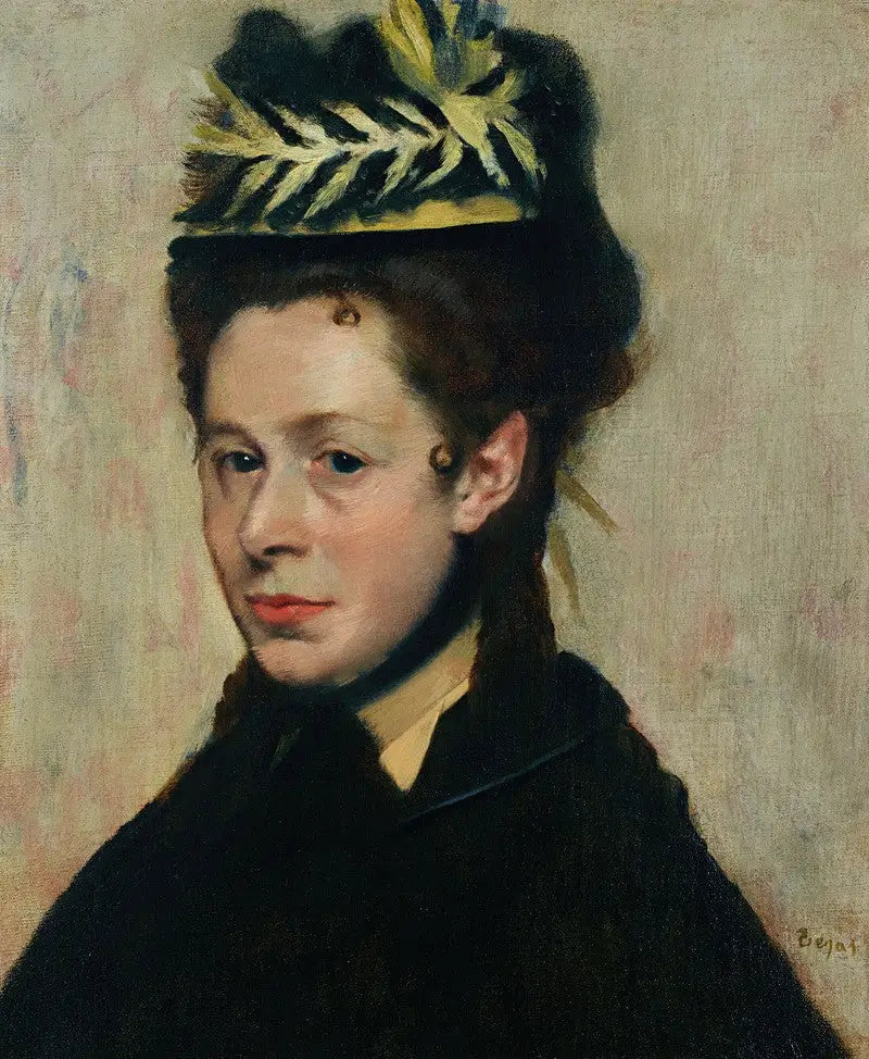 Hattupäinen naisbusti höyhenillä - Edgar Degas