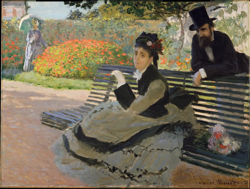 Camille Monet puutarhapenkillä - Claude Monet