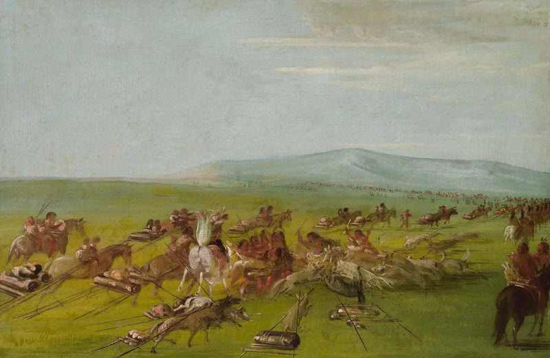 Comanche-leiri liikkeellä, koirien taistelu matkalla - George Catlin