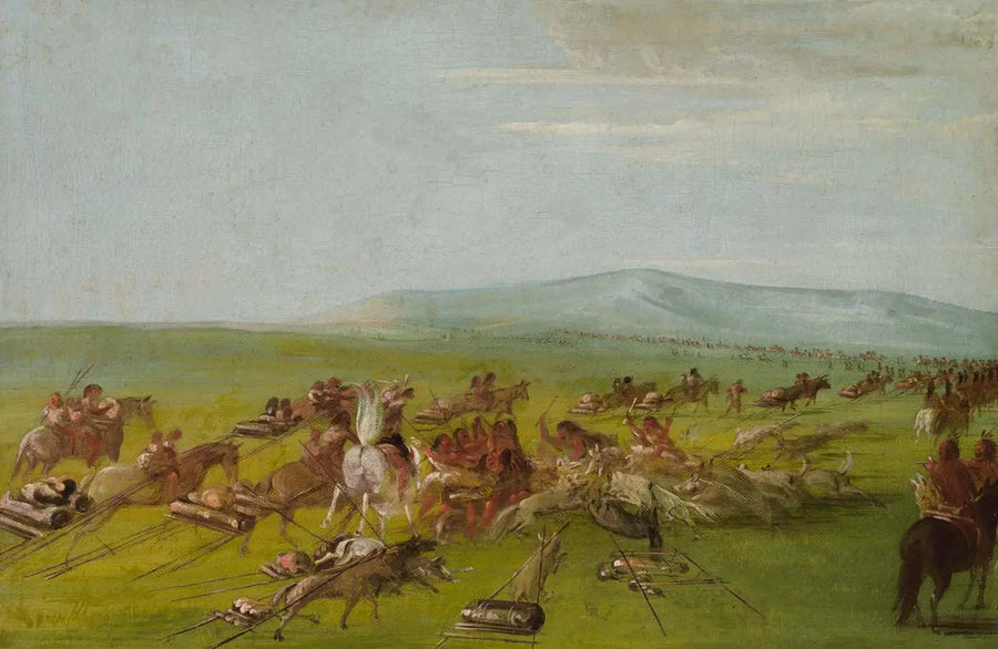 Comanche-leiri liikkeellä, koirien taistelu matkalla - George Catlin