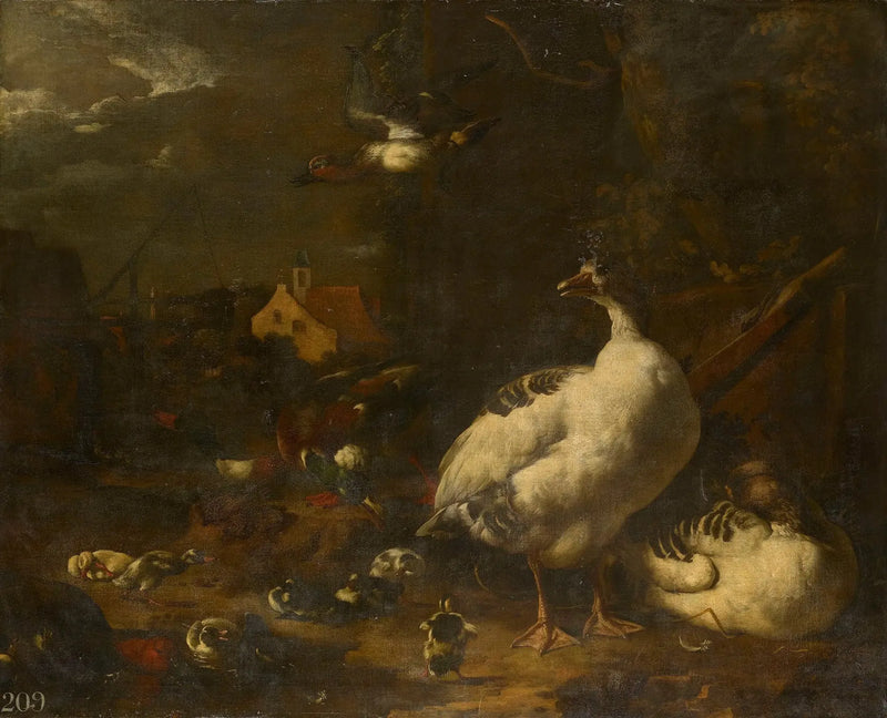 Ankat ja hanhet maatilan pihalla - Melchior de Hondecoeter