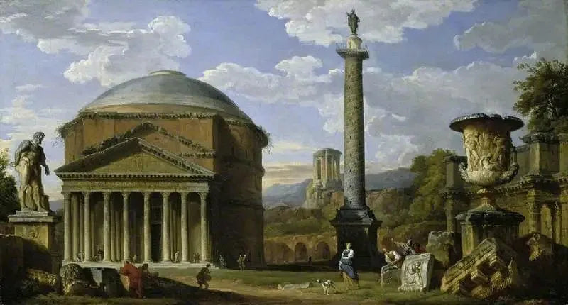 Roomalaisten raunioiden capriccio Panthéonin kanssa - Giovanni Paolo Panini