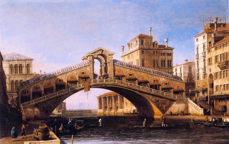 Capriccio Rialton kanssa laguunin taustalla - Canaletto