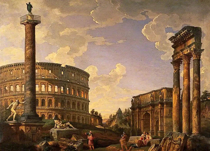 Ranskalainen capriccio, rauniot ja Colosseum - Giovanni Paolo Panini