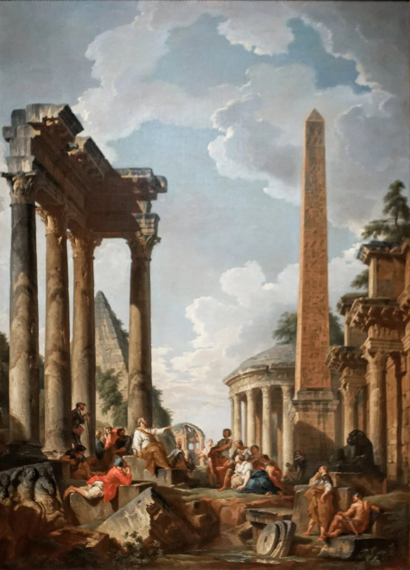 Caprice-arkkitehtuuri ja saarnaaja roomalaisissa raunioissa - Giovanni Paolo Panini