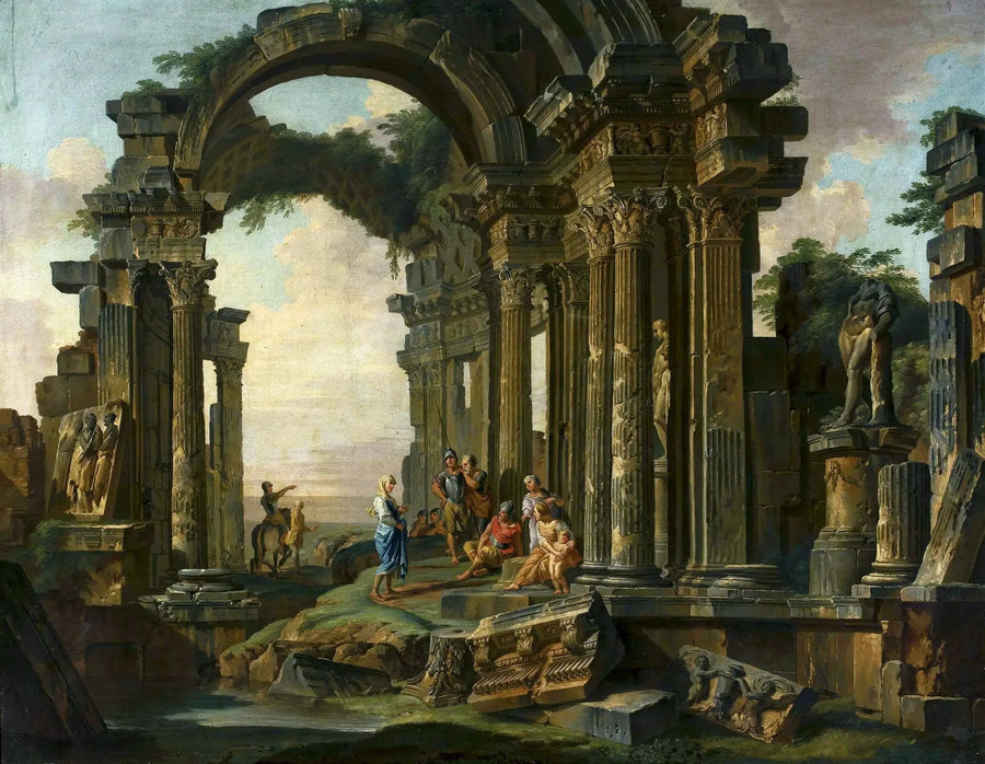 Caprice-arkkitehtuuri antiikin roomalaisine raunioineen - Giovanni Paolo Panini