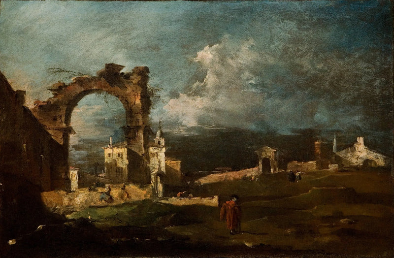 Caprice with ruins of an arch and a villa in the background - Francesco Guardi