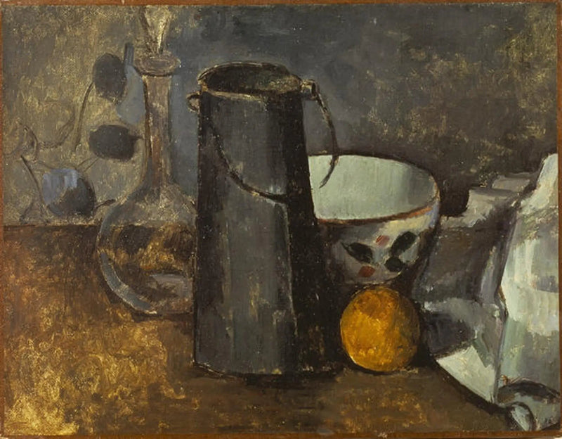 Karahvi, maitopurkki, kulho ja appelsiini - Paul Cézanne
