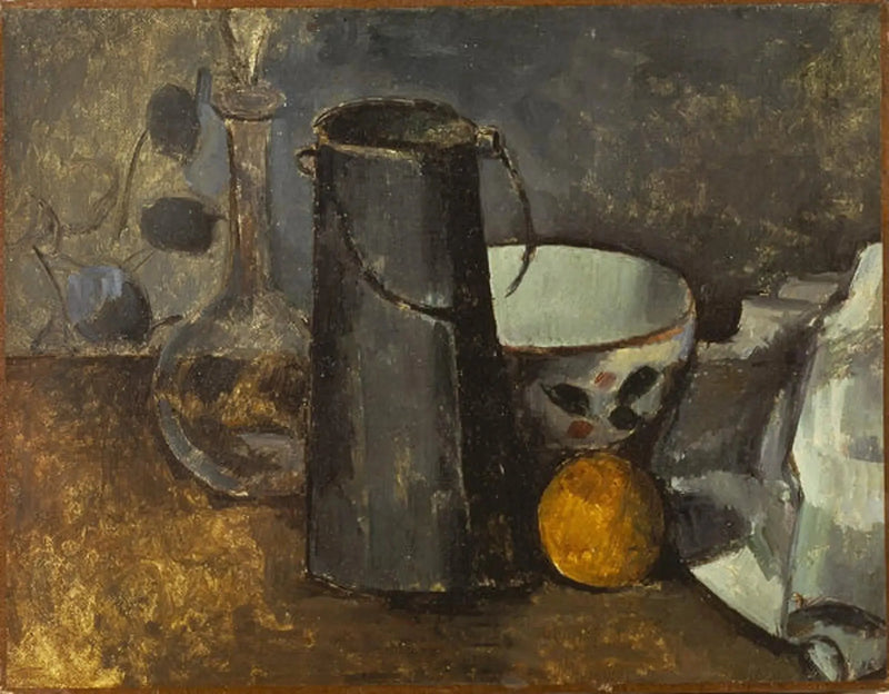 Karahvi, maitopurkki, kulho ja appelsiini - Paul Cézanne