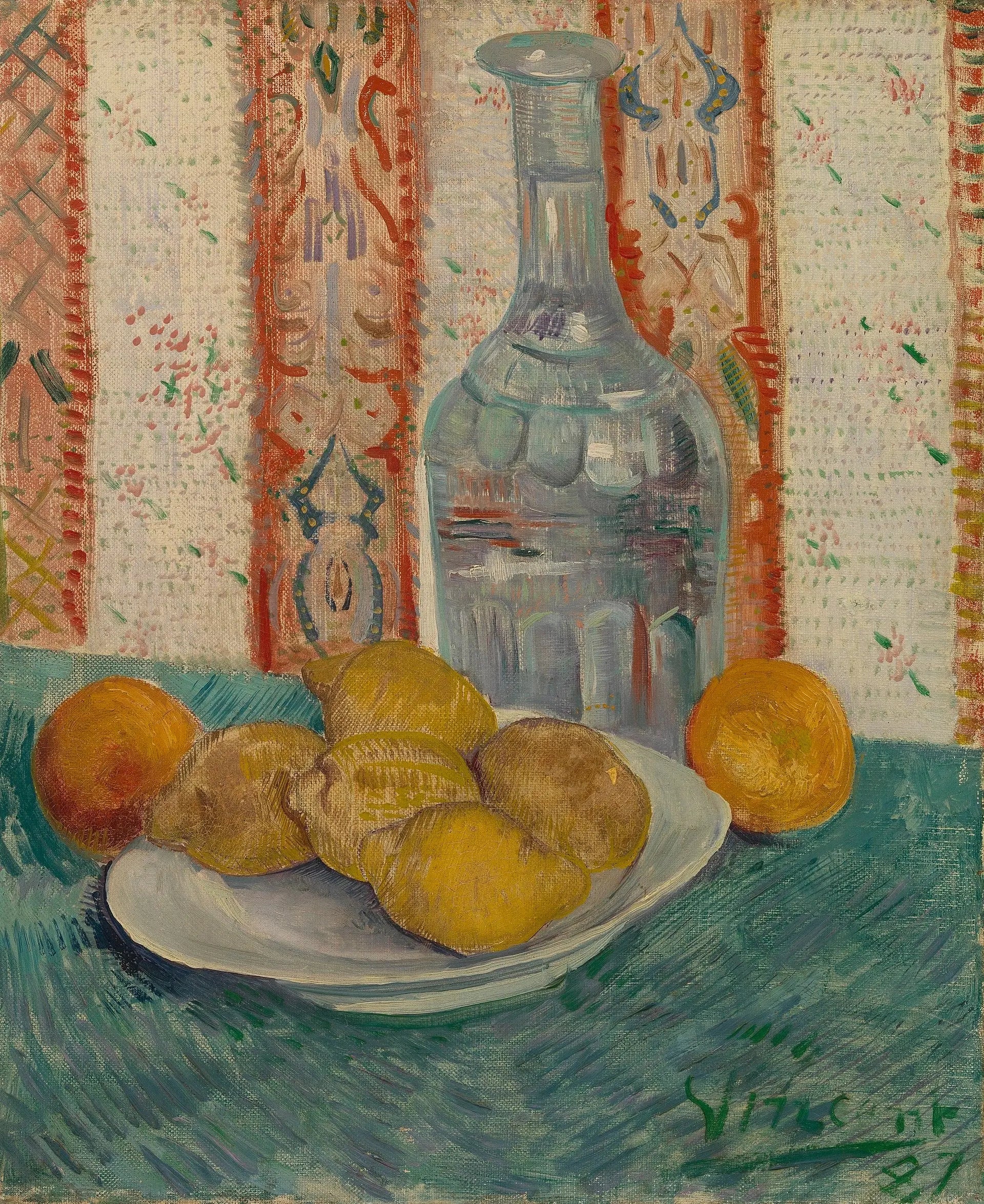 Reproduction du tableau « Carafe et plat aux agrumes - Vincent van Gogh » par Alpha Reproduction en peinture à l’huile