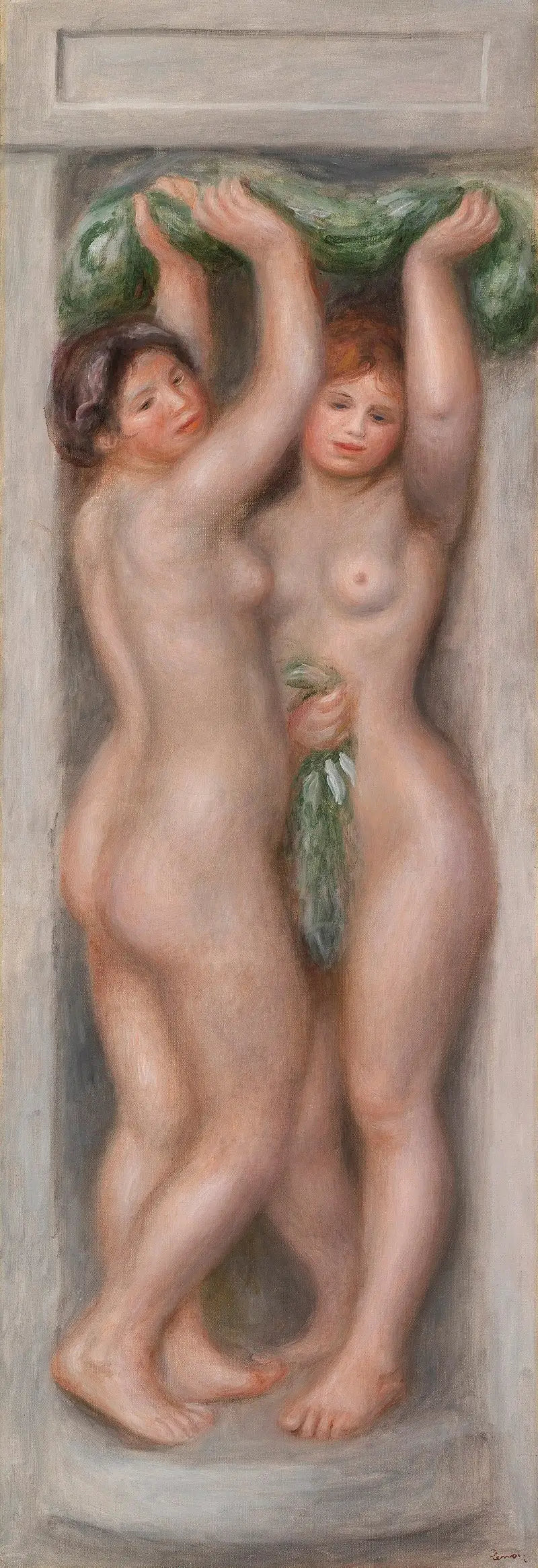 Kariatidit (Kariatidit); myös tunnettu nimellä Kaksi kylpijää (koristepaneeli) - Pierre-Auguste Renoir