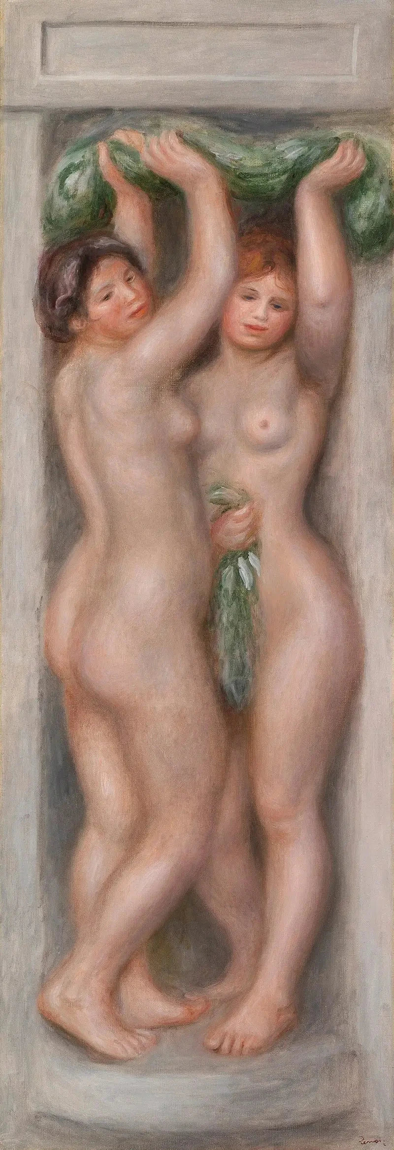 Kariatidit (Kariatidit); myös tunnettu nimellä Kaksi kylpijää (koristepaneeli) - Pierre-Auguste Renoir
