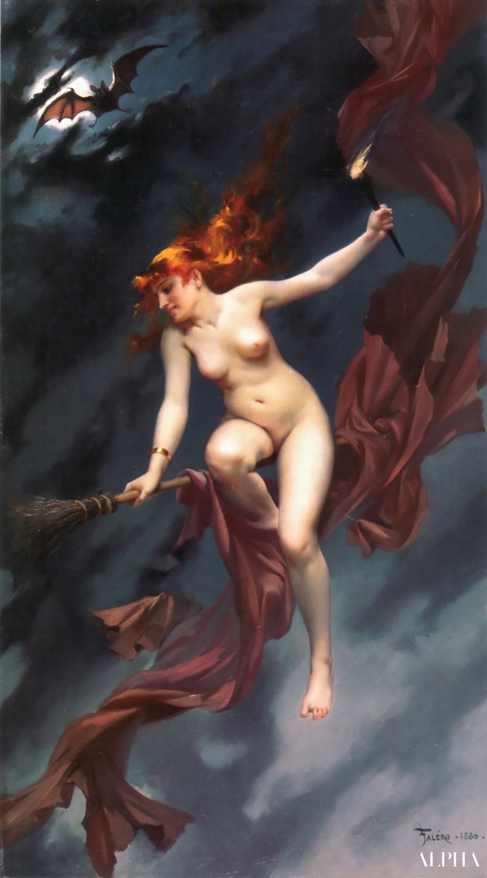 Postikortti taulusta Bruja Yendo al Aquelarre - Luis Ricardo Falero - Korkealaatuiset taulujen ja maalauksien reproduktiot